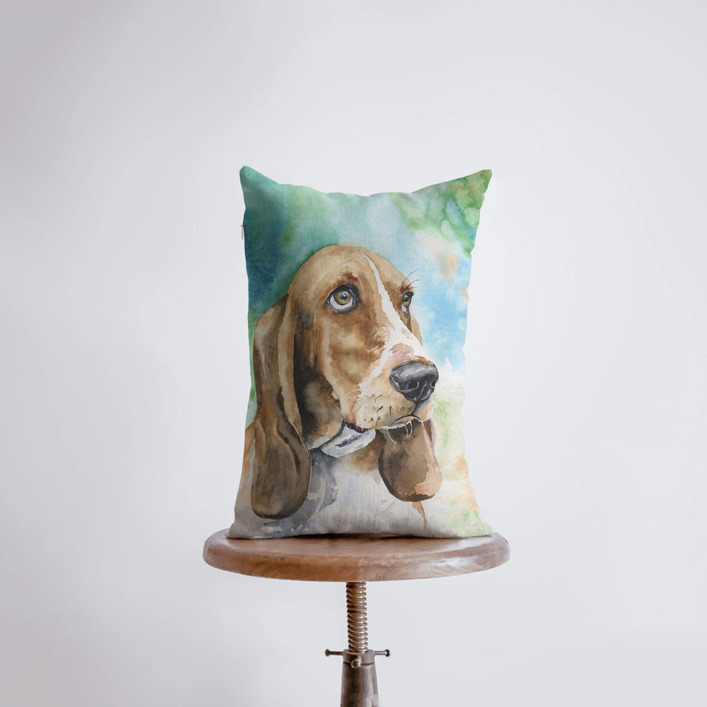 Basset Hound | 12x18 | Dog Watercolor | Pillow Cover | Home Decor | Custom Dog Pillow | Dog Mom | Accent Pillow Covers | Throw Pillow Covers UniikPillows