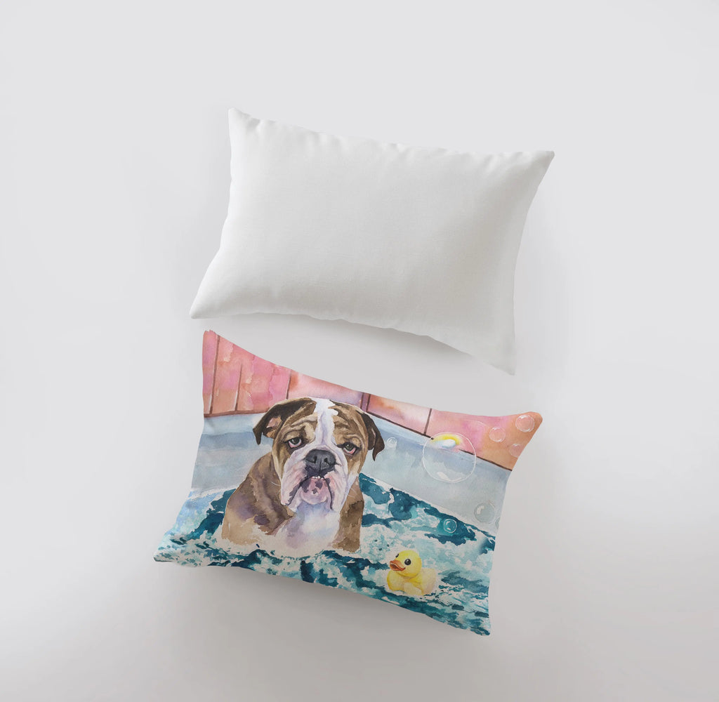 Bulldog Bath Time | Watercolor Bulldog | 12x18 | Pillow Cover | Home Decor | Custom Dog Pillow | Dog Lover Gift | Dog Mom Gift | Pillows UniikPillows