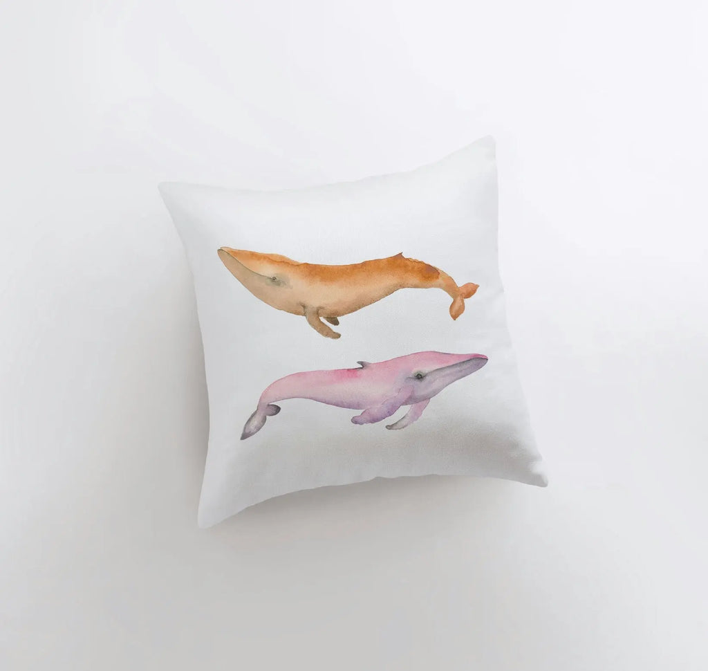 Colorful Watercolor Whales | Pillow Cover | Throw Pillow | Home Decor | Coastal Decor | Ocean | Gift for her | Accent Pillow Cover |Sea UniikPillows