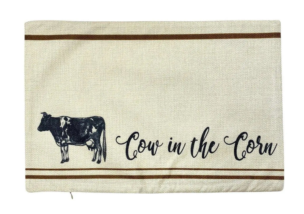 Cow in the Corn | Pillow Cover | 18 x 12 | Primitive Decor | Vintage Farm Cow Farmhouse | Farmhouse Decor | Throw Pillows | Cabin Decor UniikPillows