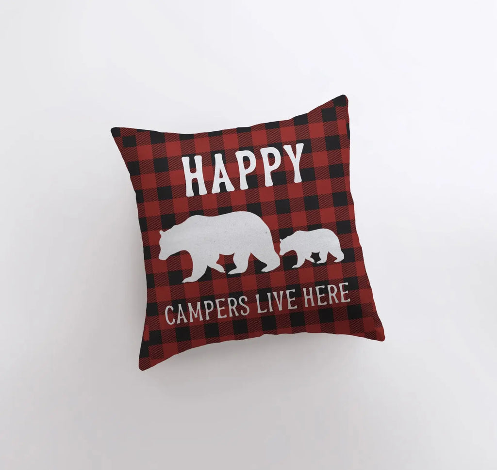 Happy Campers | Pillow Cover | Home Decor | Throw Pillows | Mama Bear Decor | Cabin Decor | Plaid Pillow | Room Decor | Bedroom Decor UniikPillows
