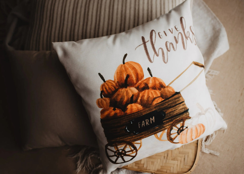 Harvest Time Pillow Cover |  Pumpkin Wagon Pillow | Farmhouse Pillows | Country Decor | Fall Throw Pillows | Cute Throw Pillows | Gift UniikPillows