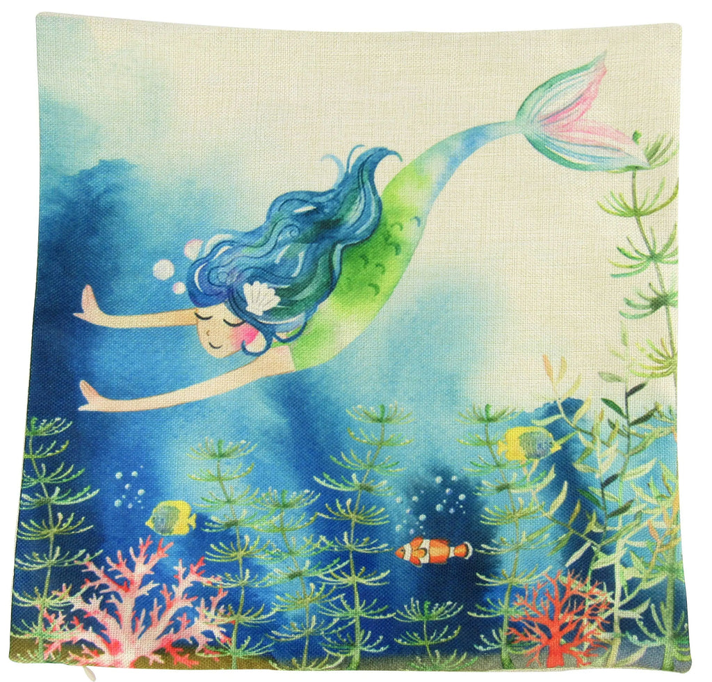 Mermaid Art | Mermaid | Fun Gifts | Pillow Cover | Home Decor | Throw Pillows | Happy Birthday | Under the Sea | Kids Room Decor UniikPillows
