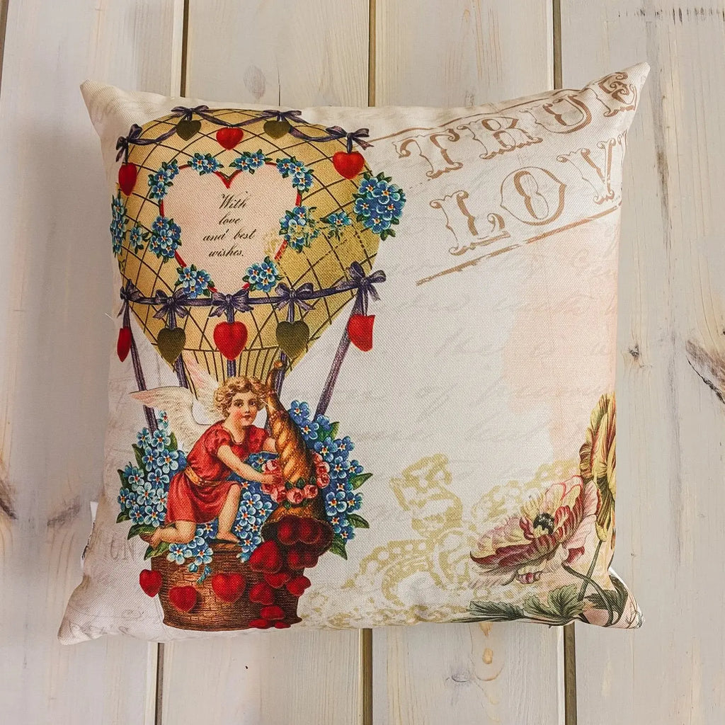 Vintage Angel in a Balloon  | Valentine Gift Ideas | Valentine Day Gift | Valentines Gift for Her | Throw Pillow | Decorative Valentines UniikPillows