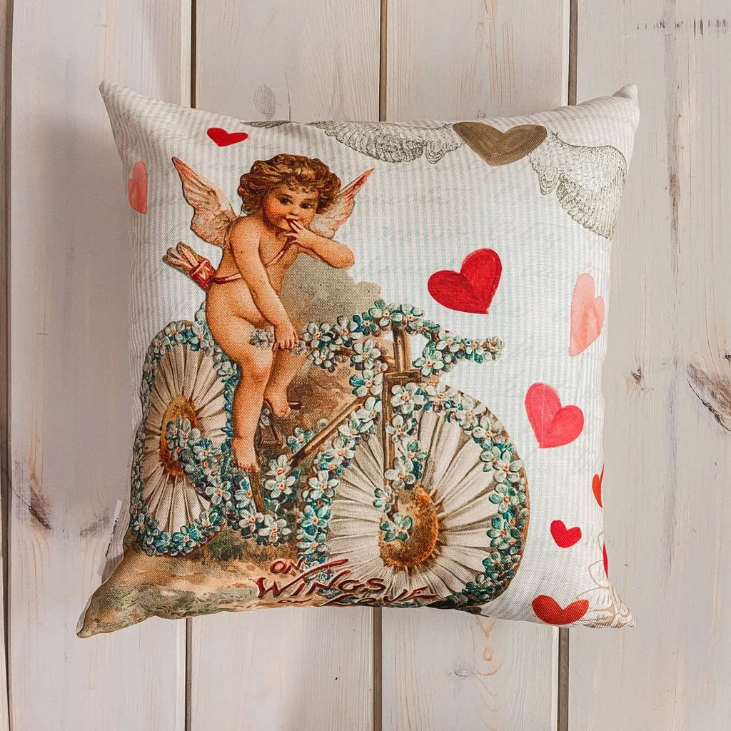 Vintage Angel on Flower Bicycle | Valentine Gift Ideas | Valentine Day Gift | Valentines Gift for Her | Throw Pillow | Decorative Valentines UniikPillows