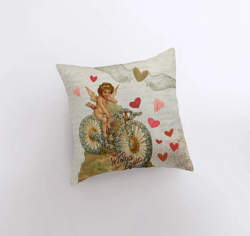 Vintage Angel on Flower Bicycle | Valentine Gift Ideas | Valentine Day Gift | Valentines Gift for Her | Throw Pillow | Decorative Valentines UniikPillows