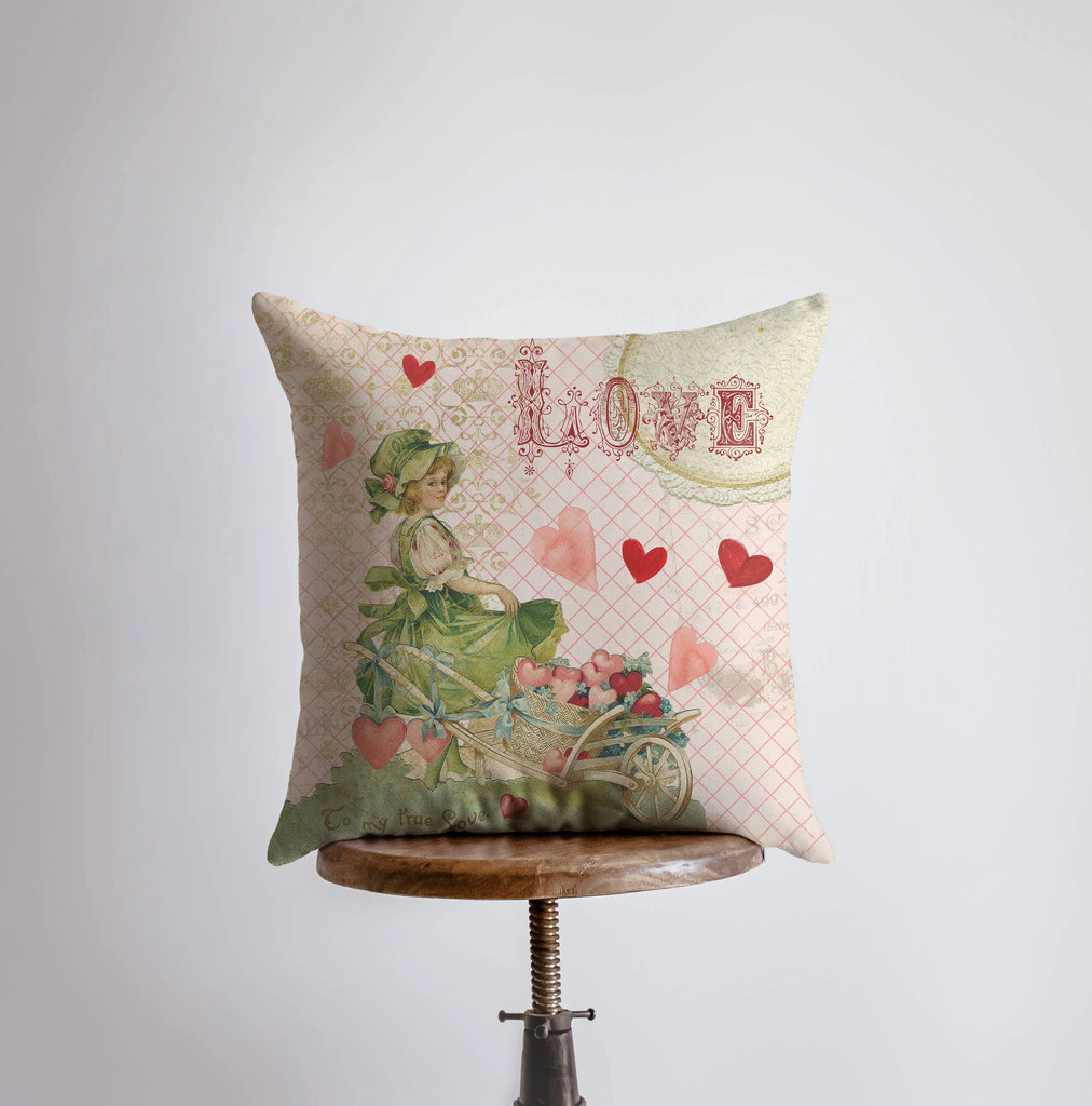 Vintage Girl in Love Garden  | Valentine Gift Ideas | Valentine Day Gift | Valentines Gift for Her | Throw Pillow | Decorative Valentines UniikPillows