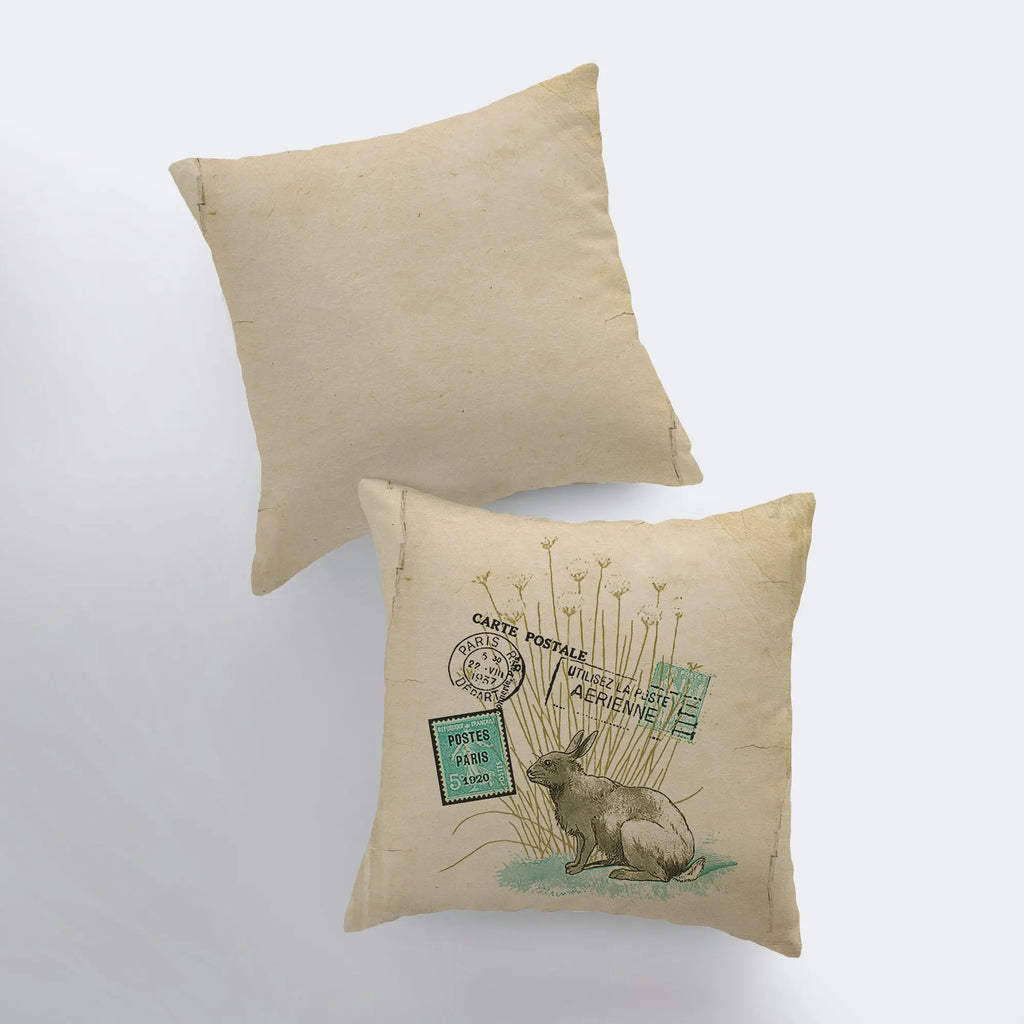 Vintage Rabbit Pillow Cover | Rabbit Painting | Home Decor | Throw Pillow | Bunny Rabbit | Farmhouse Decor | Throw Pillows | Sofa Pillows UniikPillows