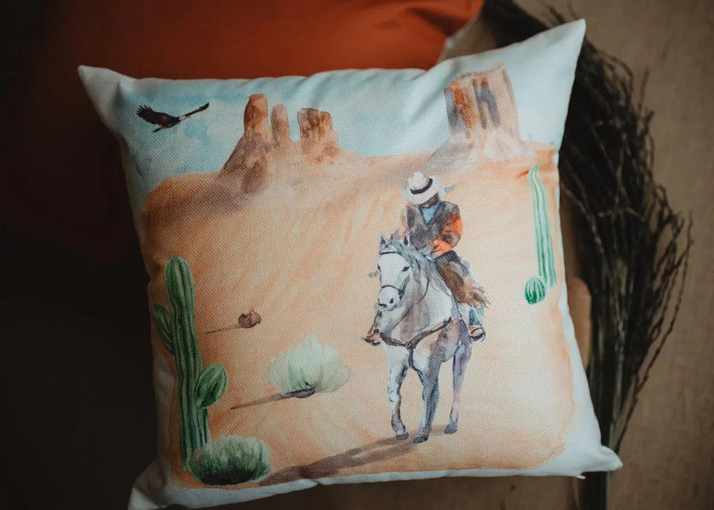 Canyon Cowboy | Desert Art | Arizona Art | Desert Painting | Saguaro Cactus | Arizona Gifts | Home Decor | Gift Idea | Throw PIllows UniikPillows