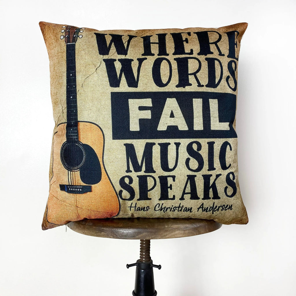 Guitar Gifts | Where Words Fail Music Speaks | Pillow Cover | Home Decor | Throw Pillow | Gift | Music decor | Music Gifts UniikPillows