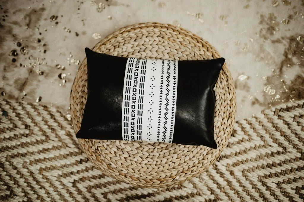 Mud-Cloth Pillow Covers | Faux Leather | Black and White | Throw Pillow | Modern Home Decor | Luxury Decor | Elegant Luxury Decor | 12x18 | Room Decor UniikPillows