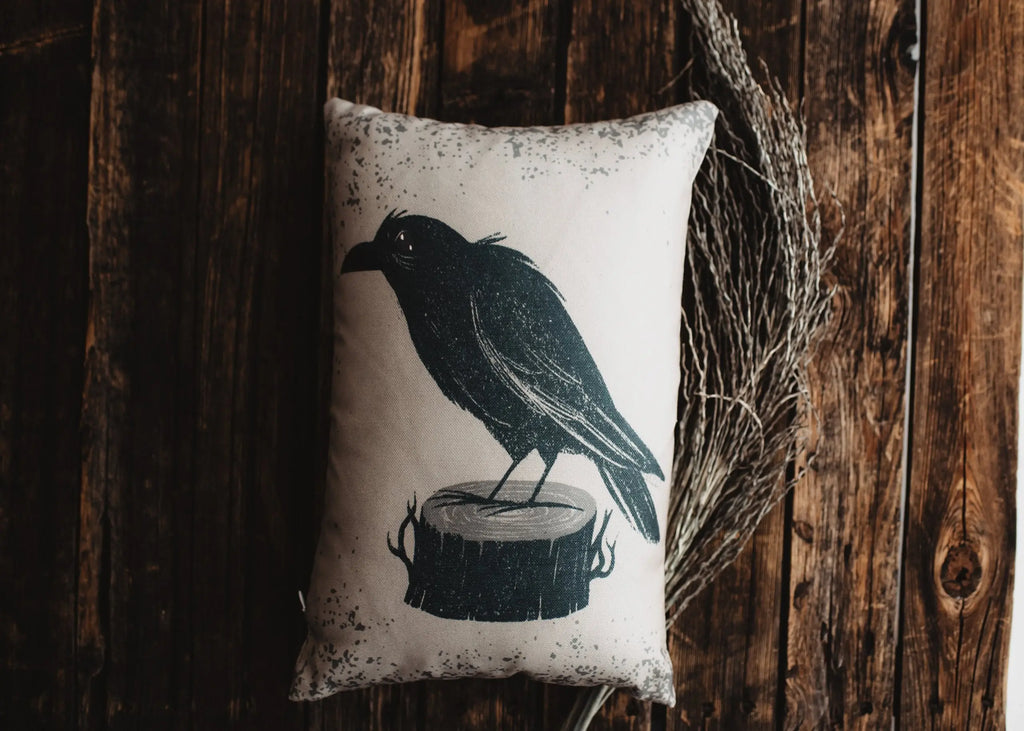 Primitive Black Crow Lumbar Pillow Cover | 12x18 Halloween Décor | Fall Decor | Room Decor | Decorative Pillow | Gift for her | Sofa Pillows UniikPillows