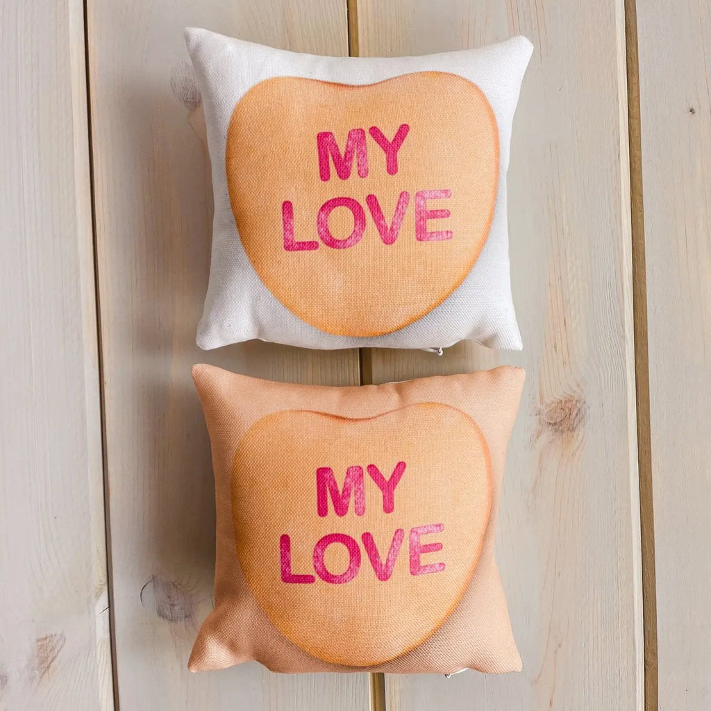 Valentines Candy Mini Pillow Set | 8x8 Pillow Covers | Valentine card motifs | Throw Pillow | Love is Love | I Love You | I Love You Gifts UniikPillows