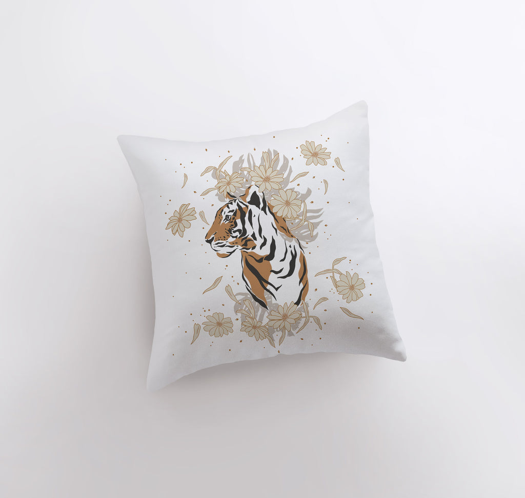 a white pillow with a tiger on it