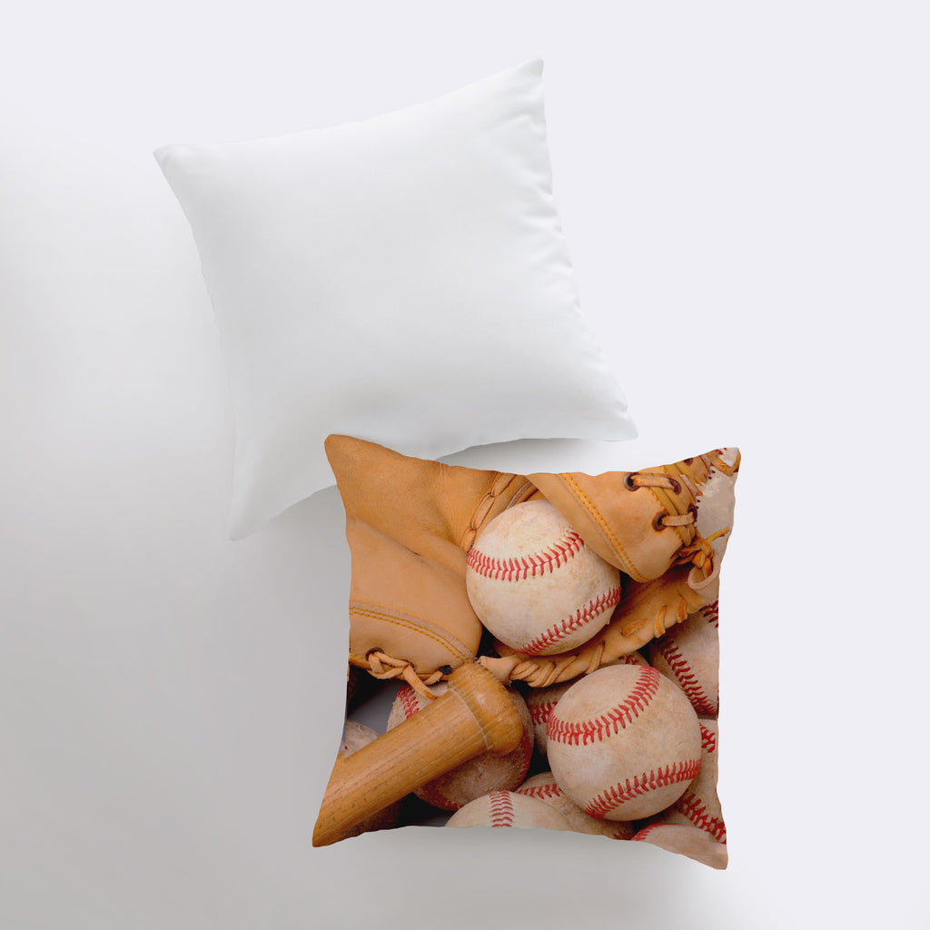 a pillow with a baseball and glove on it