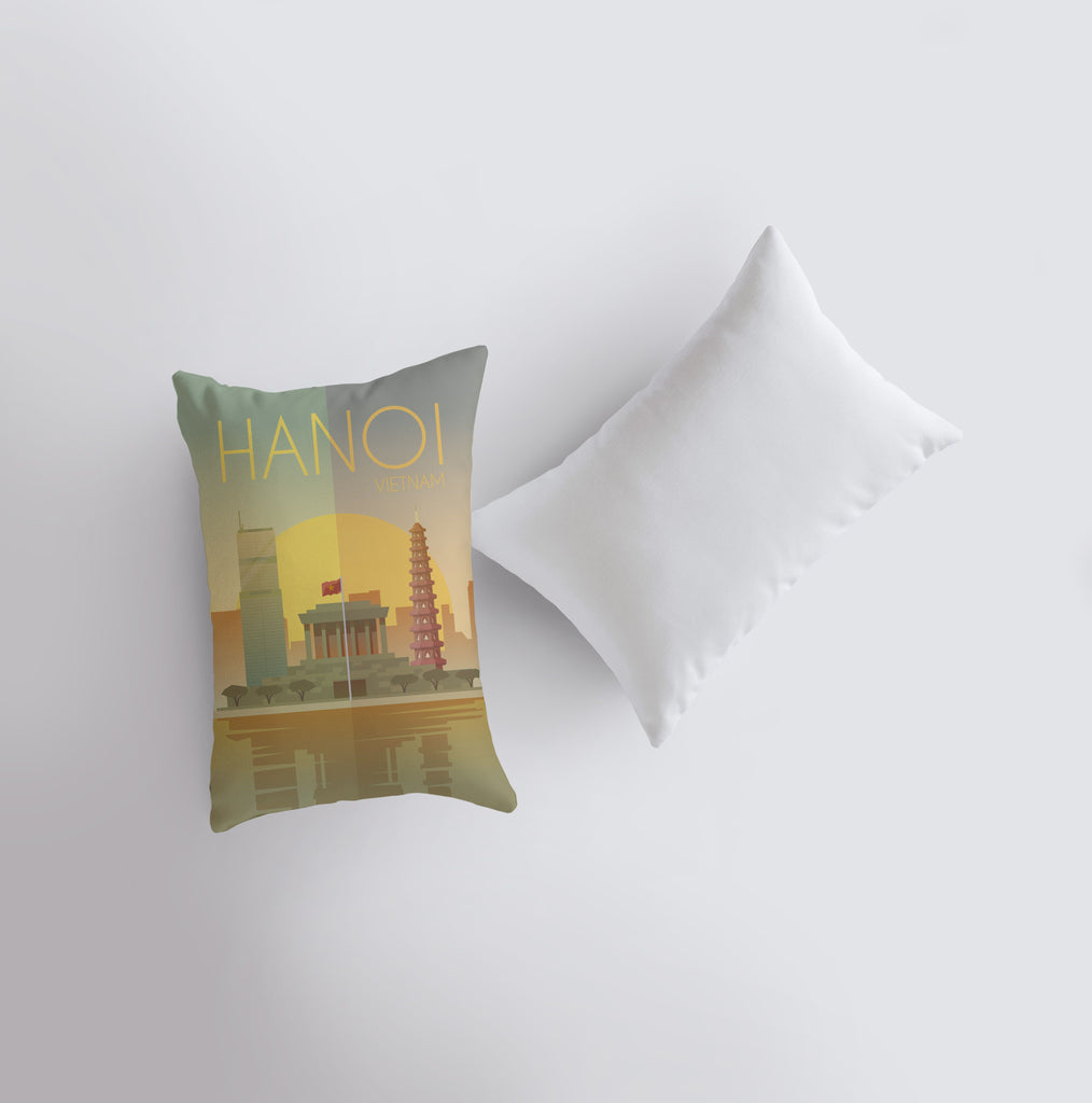 a pillow with a picture of a building on it