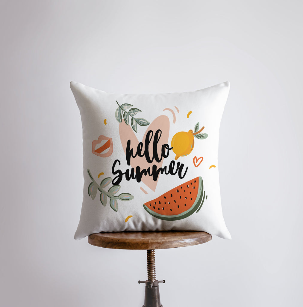 a pillow that says hello summer on it