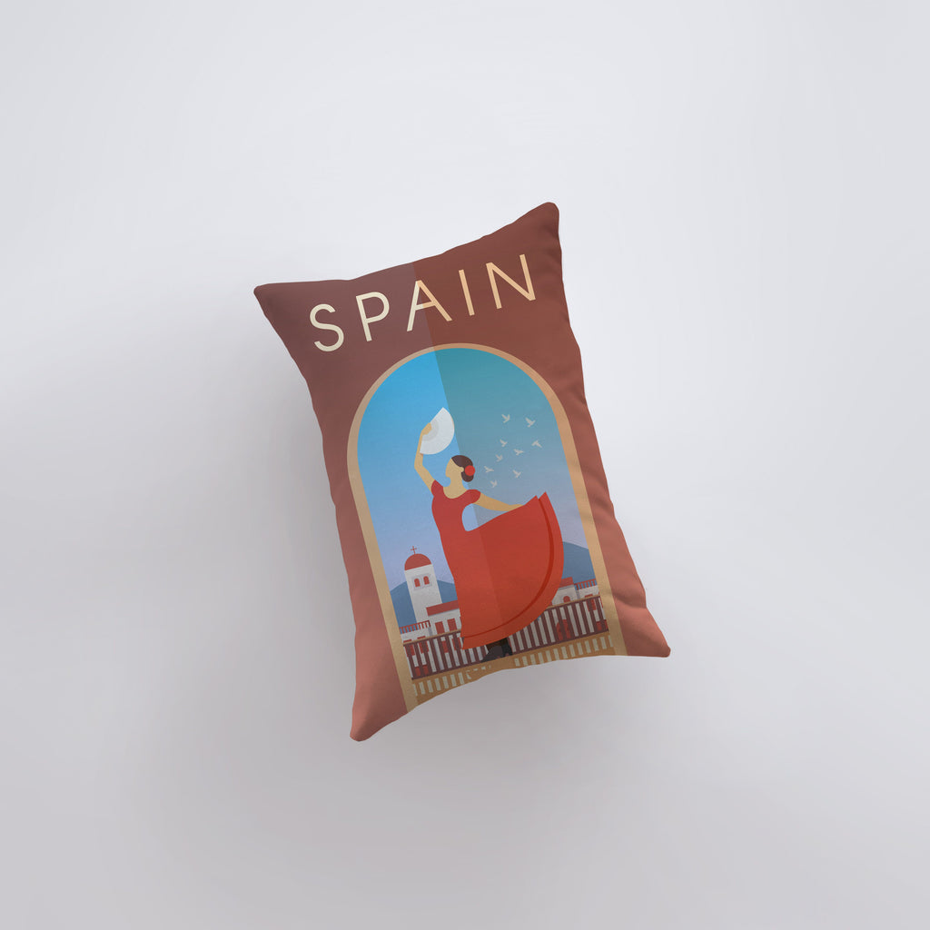 a pillow that has a picture of a woman in a boat on it