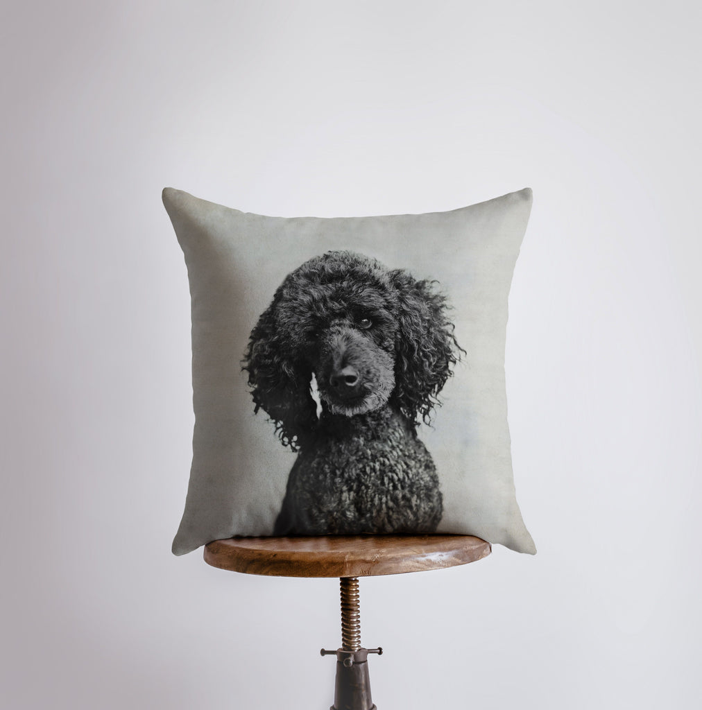 a pillow with a black poodle on it