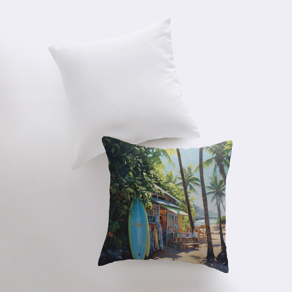 a painting of a surfboard on a pillow