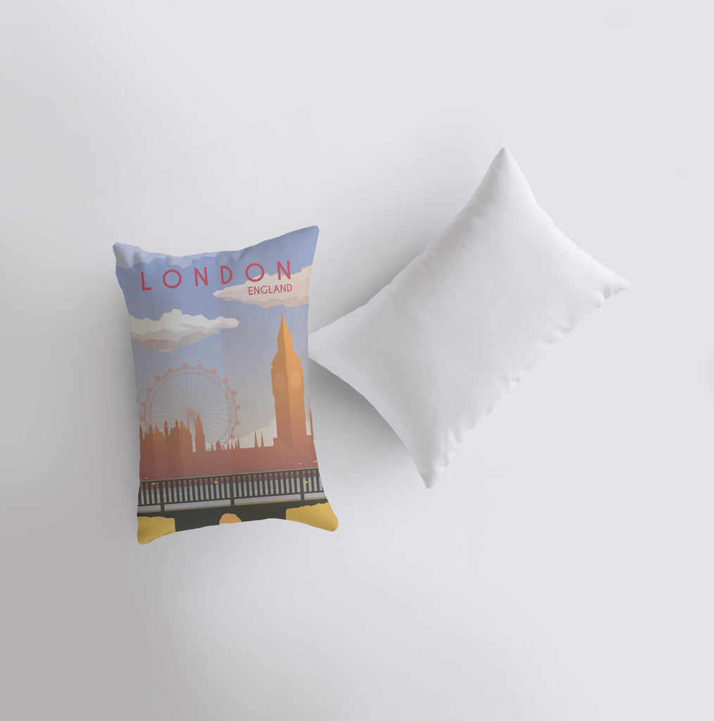 a pillow with a picture of london on it