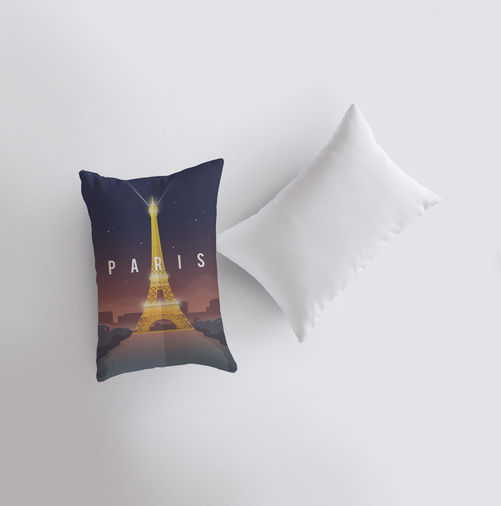 a pillow that has a picture of the eiffel tower on it