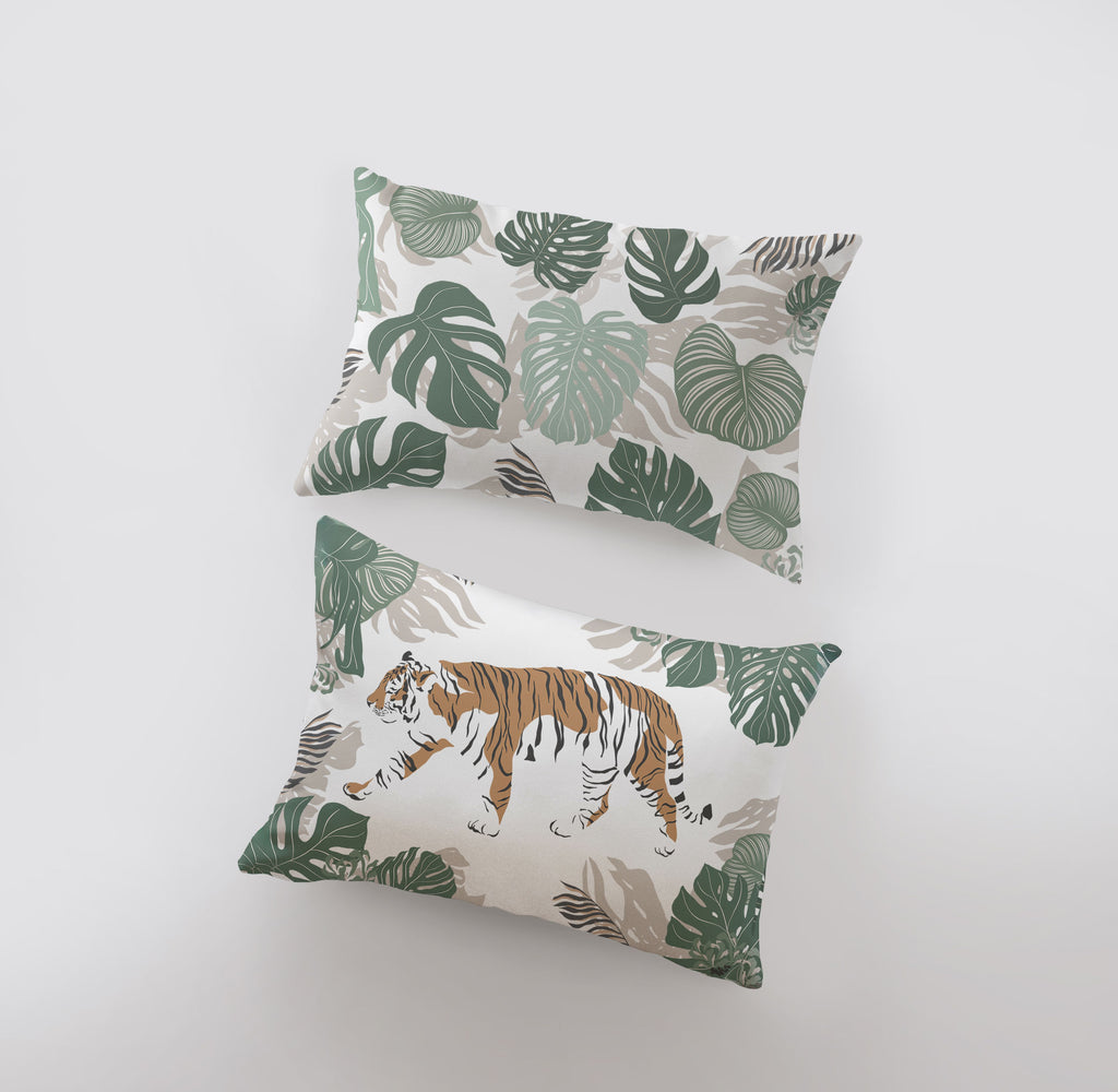 a pair of pillows with a tiger on them