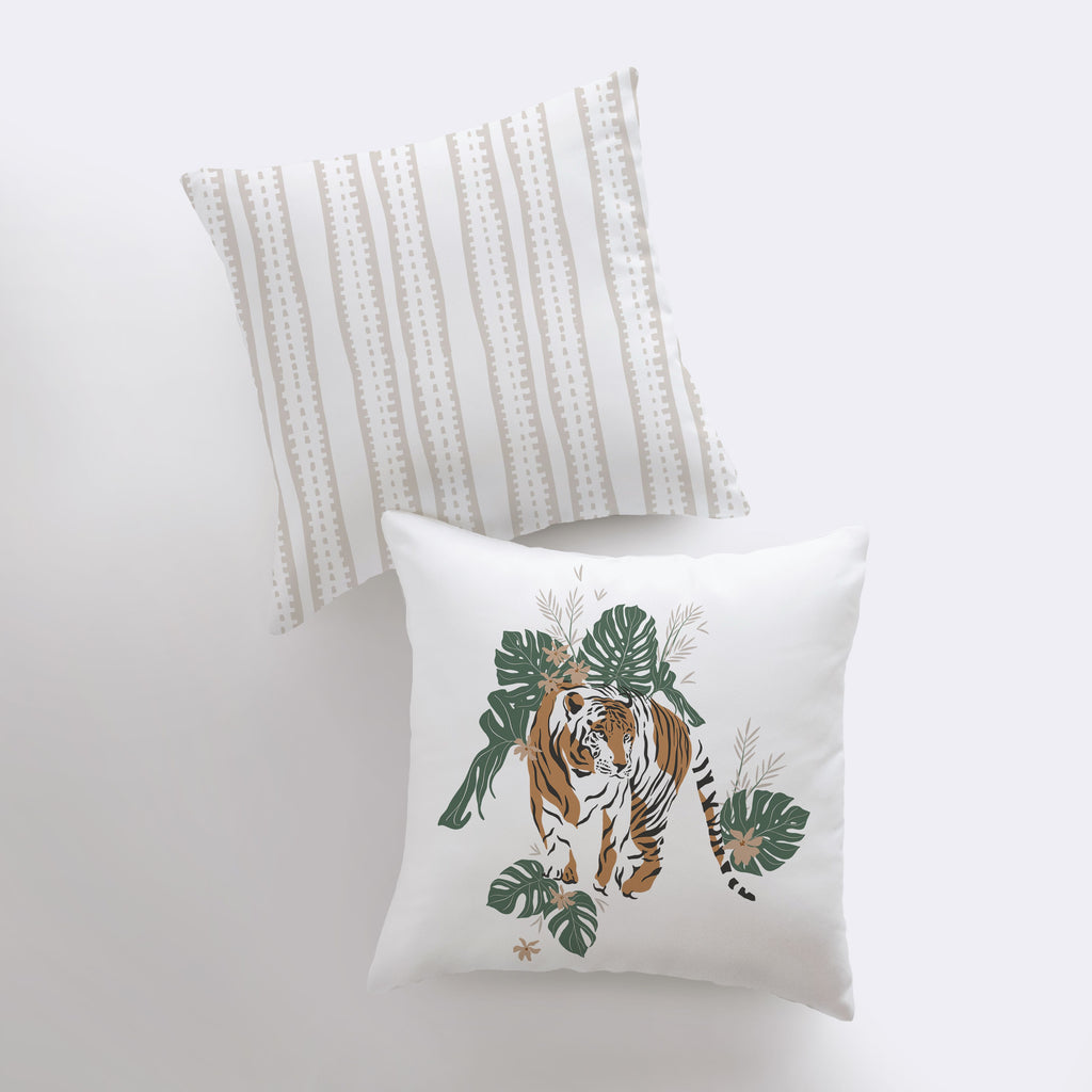 a white pillow with a tiger on it