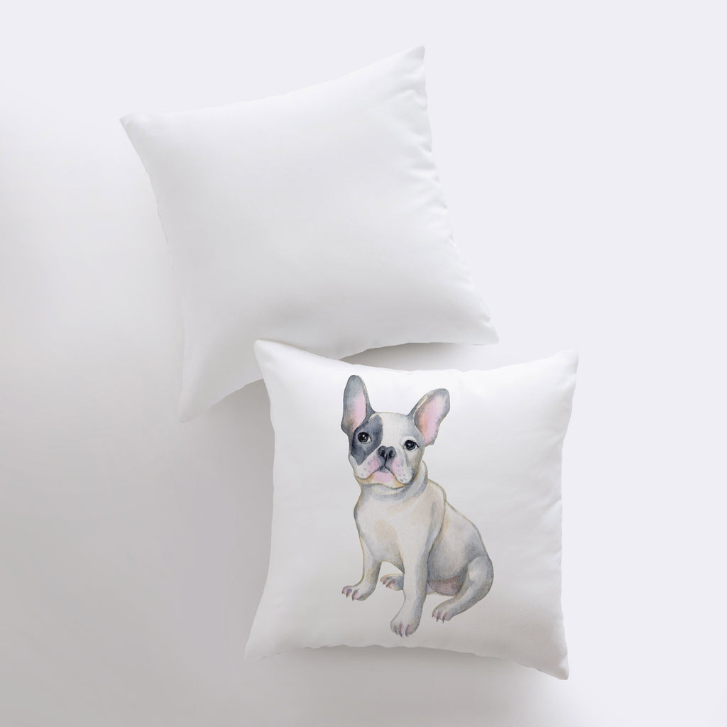 a white pillow with a picture of a dog on it