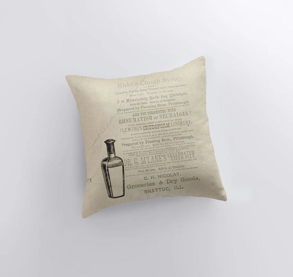 Apothecary | Vintage Pharmacy | Newspaper Ad | Pillow Cover | Vintage | Farmhouse Decor | Home Decor | Throw Pillow | Room Decor | Gift UniikPillows