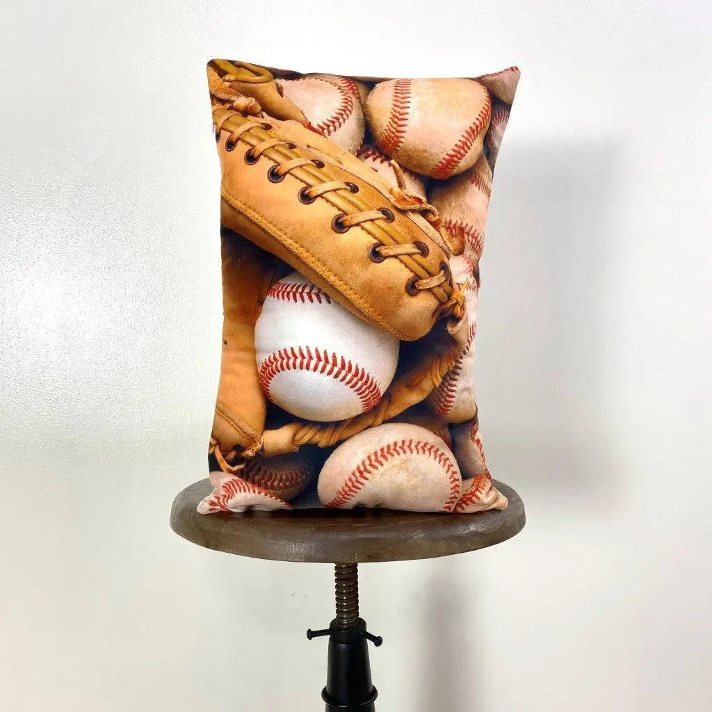 Baseball Glove | 12x18 | Baseballs | Old Baseballs | Old Baseball Glove | Sports Fabric | Sports Fans | Baseball Gifts | Teen Room Décor UniikPillows