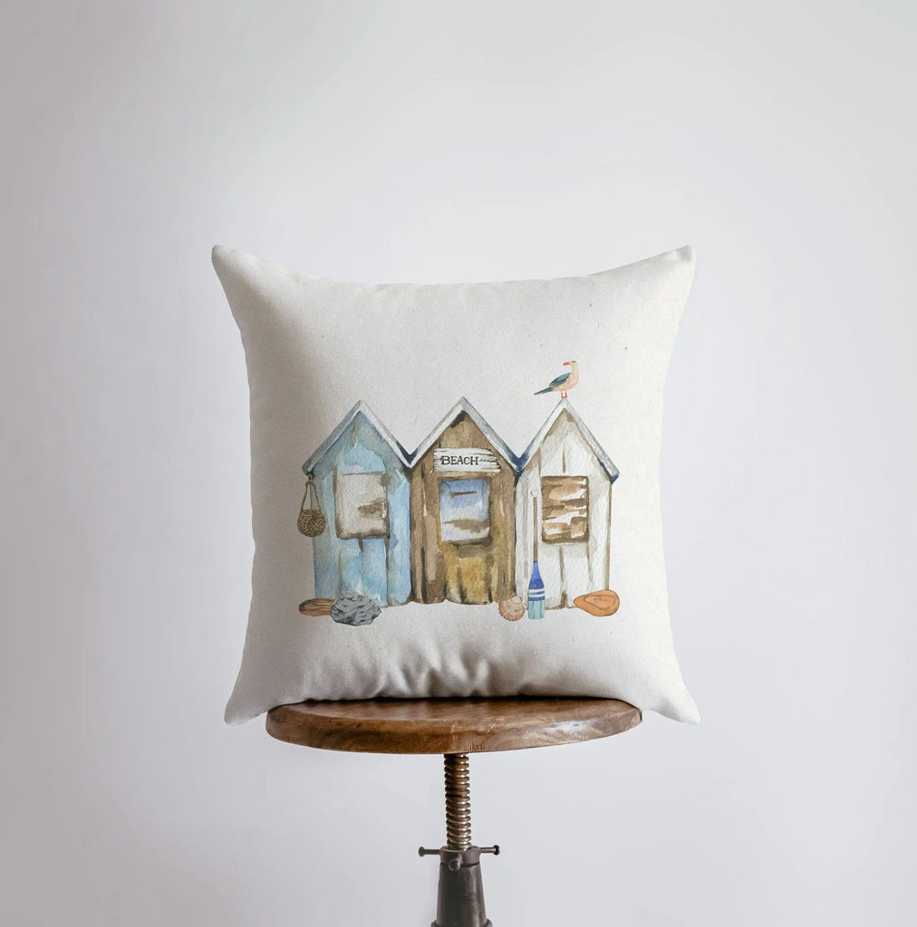 Beach Huts | Watercolor | Throw Pillow | Home Decor | Coastal Decor | Nautical | Ocean | Gift for Her | Accent Pillow Cover | Beach | Sea UniikPillows