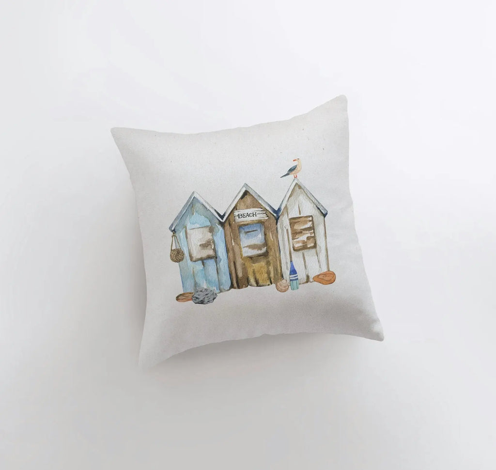 Beach Huts | Watercolor | Throw Pillow | Home Decor | Coastal Decor | Nautical | Ocean | Gift for Her | Accent Pillow Cover | Beach | Sea UniikPillows