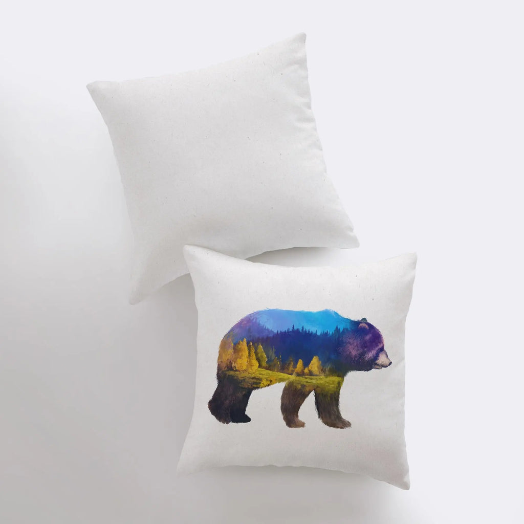 Bear | Double Exposure | Pillow Cover | Throw Pillow | Home Decor | Wilderness | Forest | Cute Throw Pillows | Best Throw Pillows | Animal UniikPillows