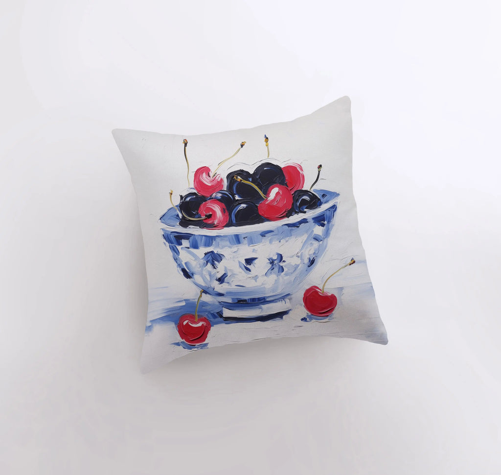 Black and Red Cherry Bowl | Gouache Painting | Food Pillow | Fruit | Still Life | Throw Pillow | Home Decor | Gift for Her | Pillow Cover - UniikPillows