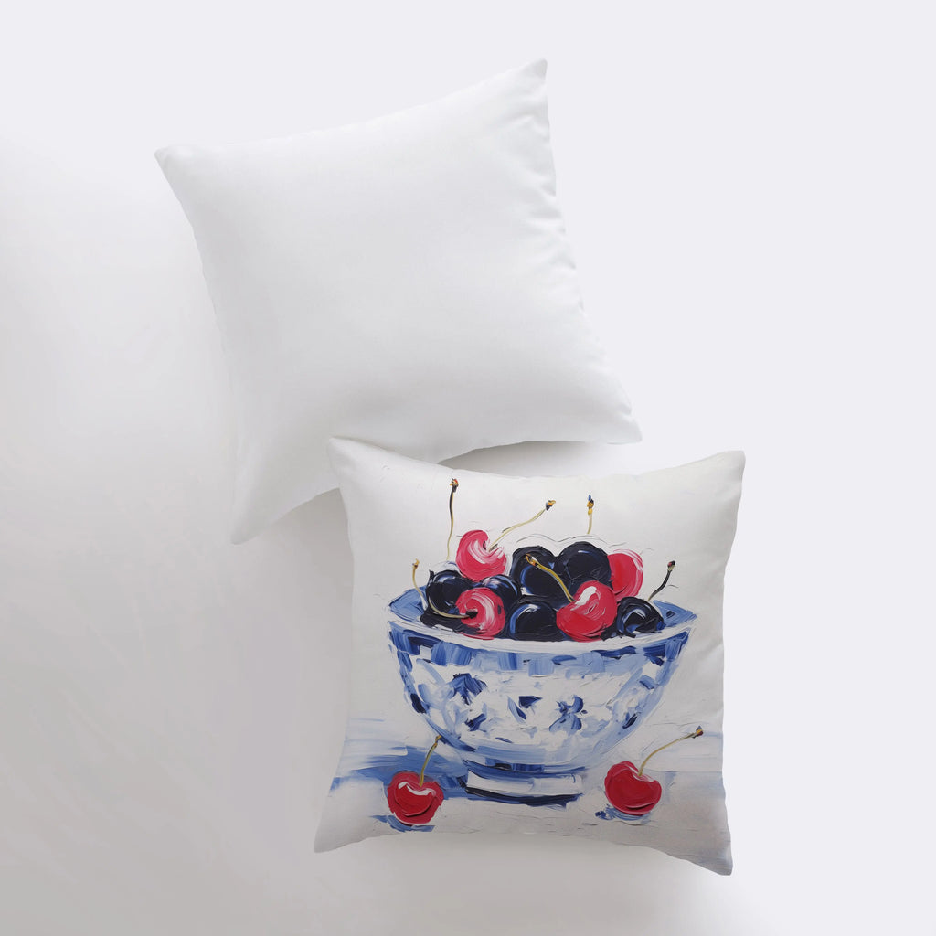 Black and Red Cherry Bowl | Gouache Painting | Food Pillow | Fruit | Still Life | Throw Pillow | Home Decor | Gift for Her | Pillow Cover - UniikPillows