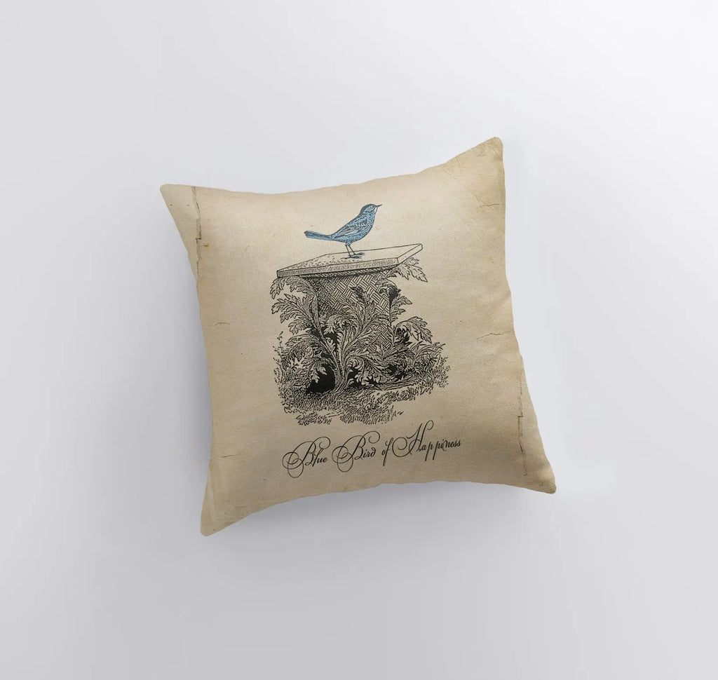 Blue Bird | Vintage Bird | Blue Bird Of Happiness | Pillow Cover | Vintage | Farmhouse Decor | Home Decor | Throw Pillow | Room Decor | Gift UniikPillows