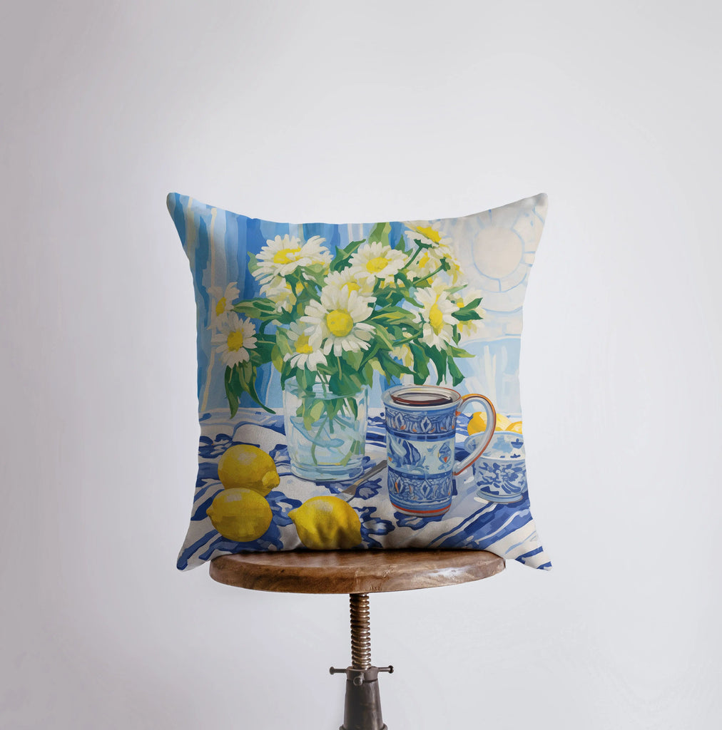 Blue Table Still Life | Painting | Lemon | Floral | Cottagecore | Throw Pillow | Home Decor | Gift for Her | Pillow Cover | Travel Gift - UniikPillows