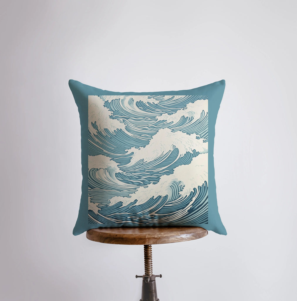Blue Waves | Painting | Artwork | Ocean Waves | Travel | Throw Pillow | Beach | Home Decor | Gift for Her | Pillow Cover | Travel Gift - UniikPillows