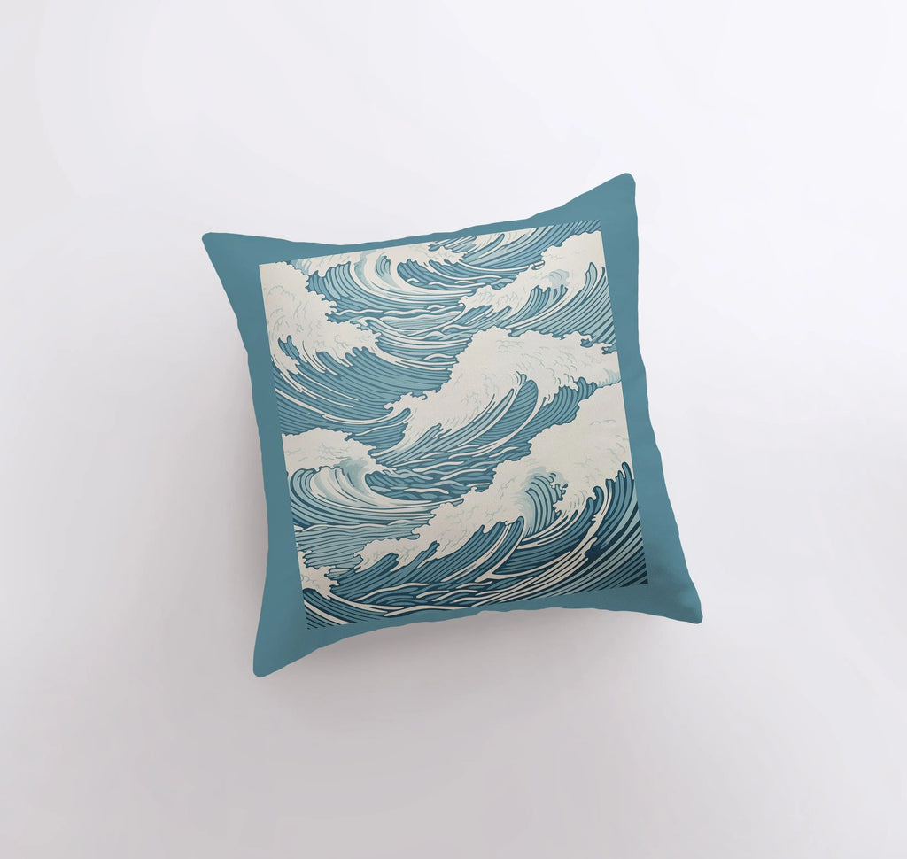 Blue Waves | Painting | Artwork | Ocean Waves | Travel | Throw Pillow | Beach | Home Decor | Gift for Her | Pillow Cover | Travel Gift - UniikPillows