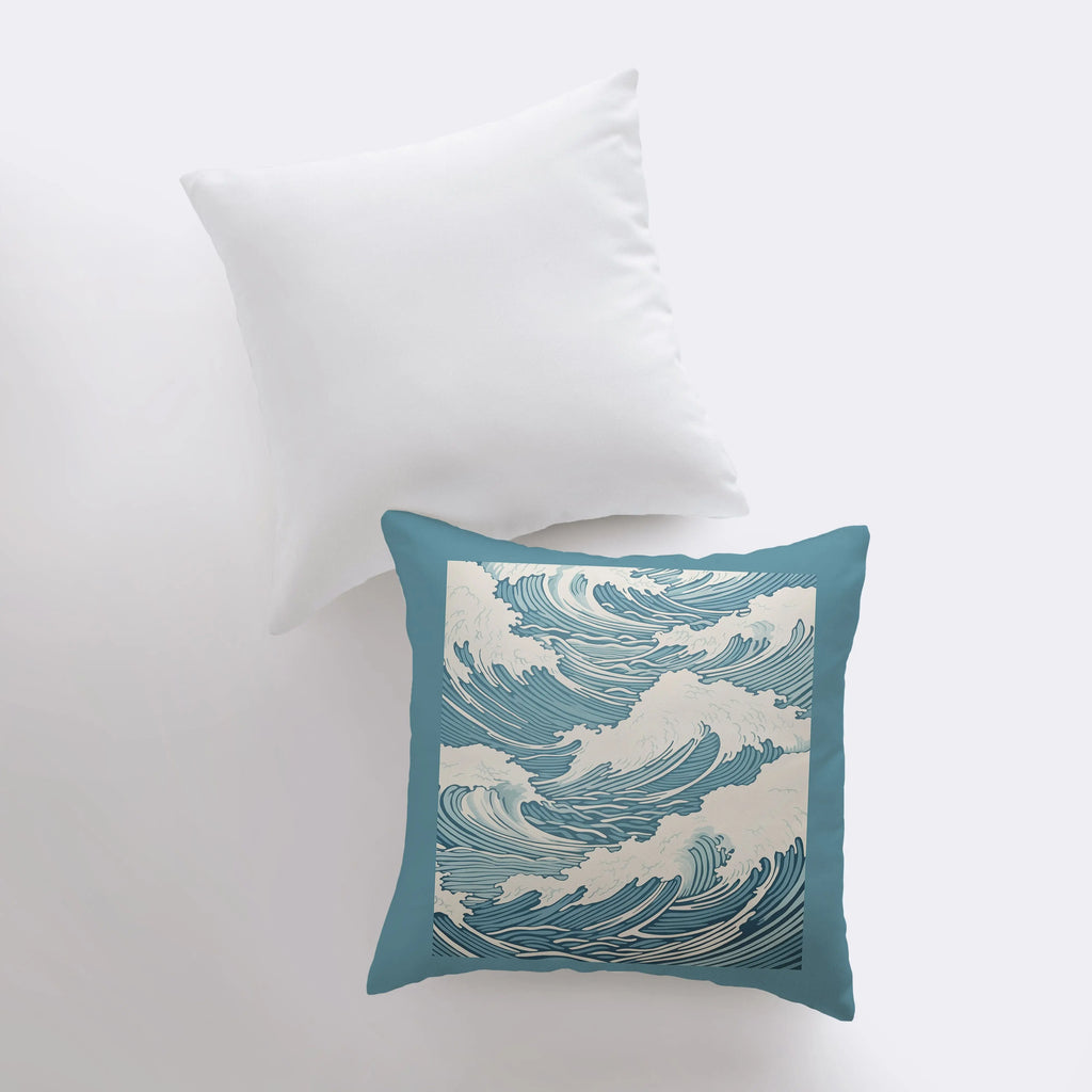 Blue Waves | Painting | Artwork | Ocean Waves | Travel | Throw Pillow | Beach | Home Decor | Gift for Her | Pillow Cover | Travel Gift - UniikPillows