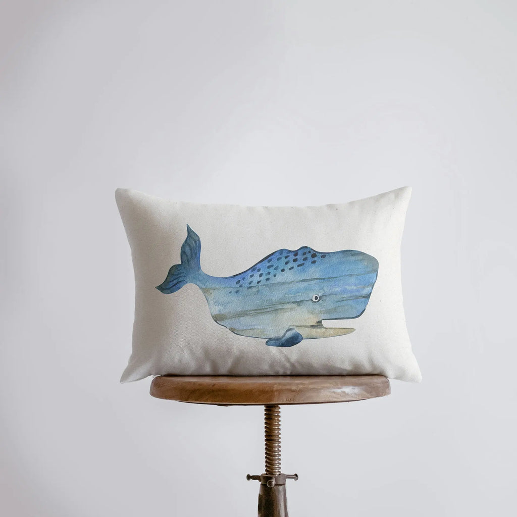 Blue Wooden Whale | 18x12 | Watercolor | Throw Pillow | Home Décor | Coastal Décor | Nautical | Ocean | Accent Pillow Cover | Beach | Sea UniikPillows