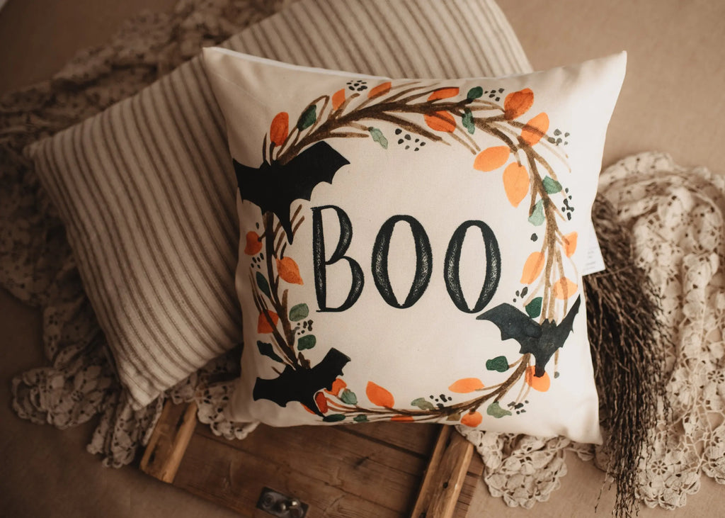Boo Halloween Wreath Pillow Cover |  Fall decor | Farmhouse Pillows | Country Decor | Fall Throw Pillows | Cute Throw Pillows | Gift for her UniikPillows