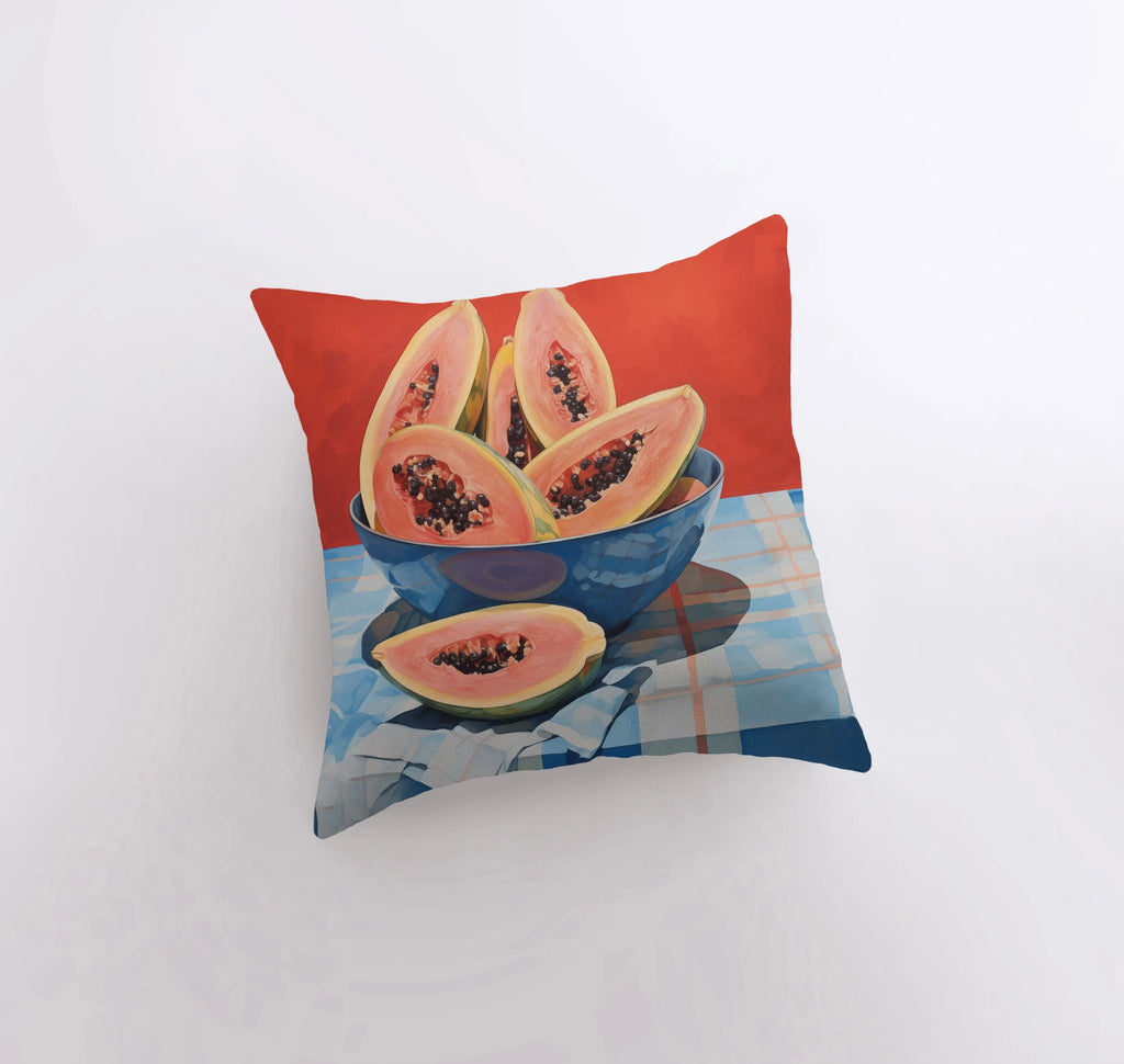 Bright Papaya Bowl | Gouache Painting | Food Pillow | Fruit | Abstract Still Life | Throw Pillow | Home Decor | Gift for Her | Pillow Cover - UniikPillows