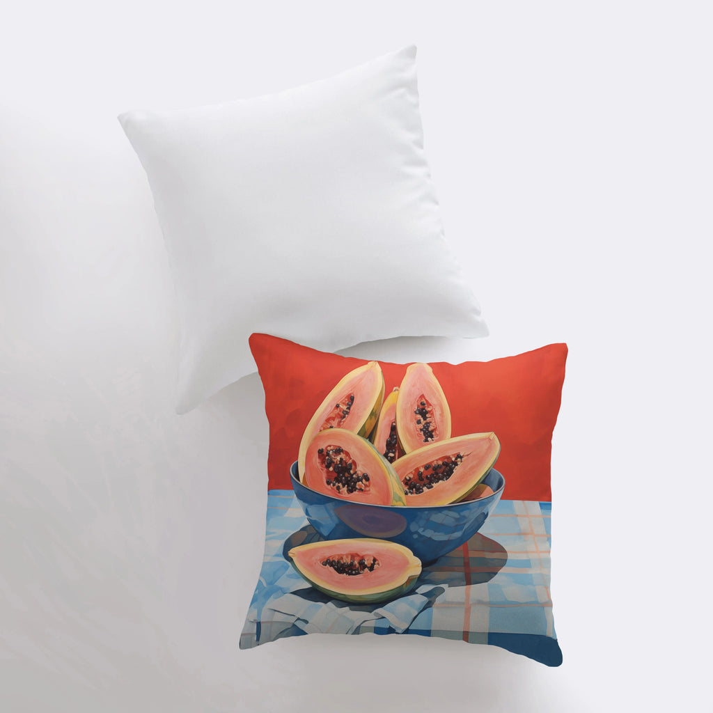 Bright Papaya Bowl | Gouache Painting | Food Pillow | Fruit | Abstract Still Life | Throw Pillow | Home Decor | Gift for Her | Pillow Cover - UniikPillows
