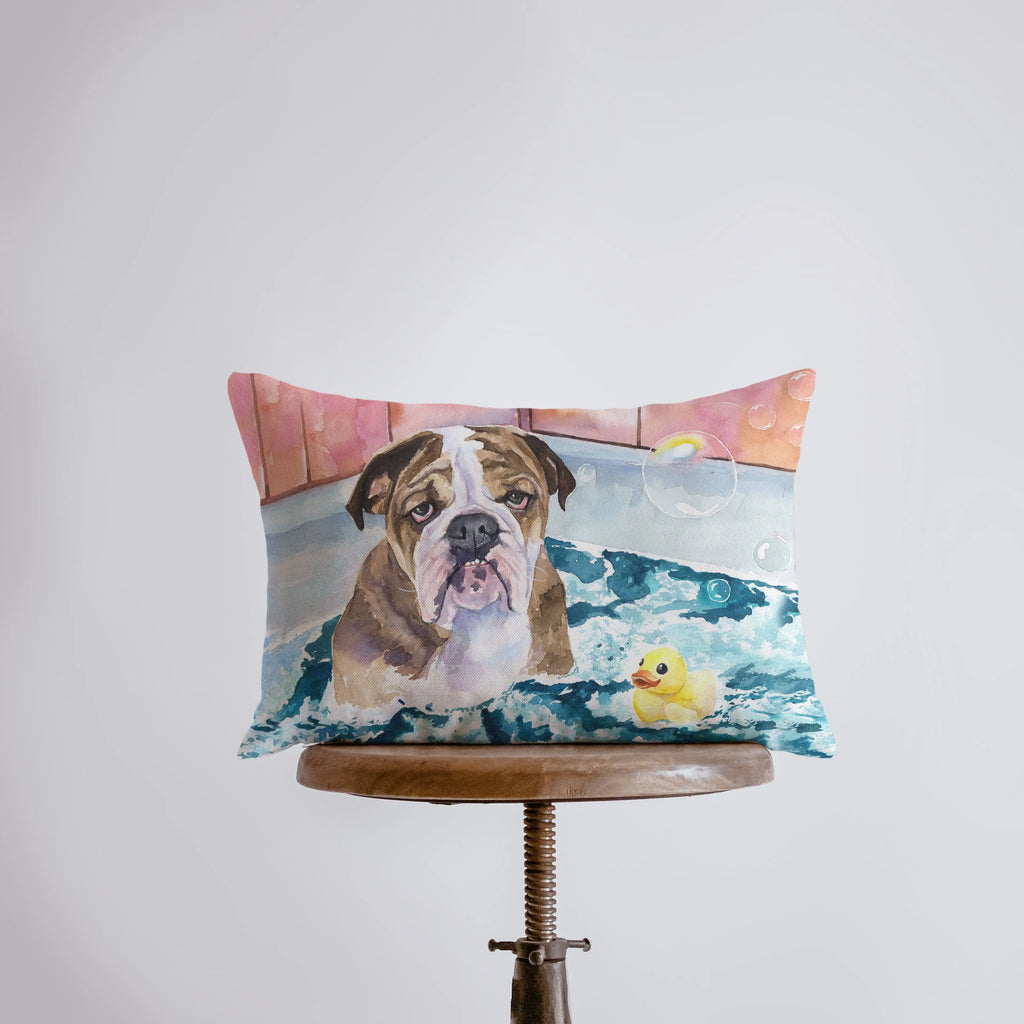 Bulldog Bath Time | Watercolor Bulldog | 12x18 | Pillow Cover | Home Decor | Custom Dog Pillow | Dog Lover Gift | Dog Mom Gift | Pillows UniikPillows