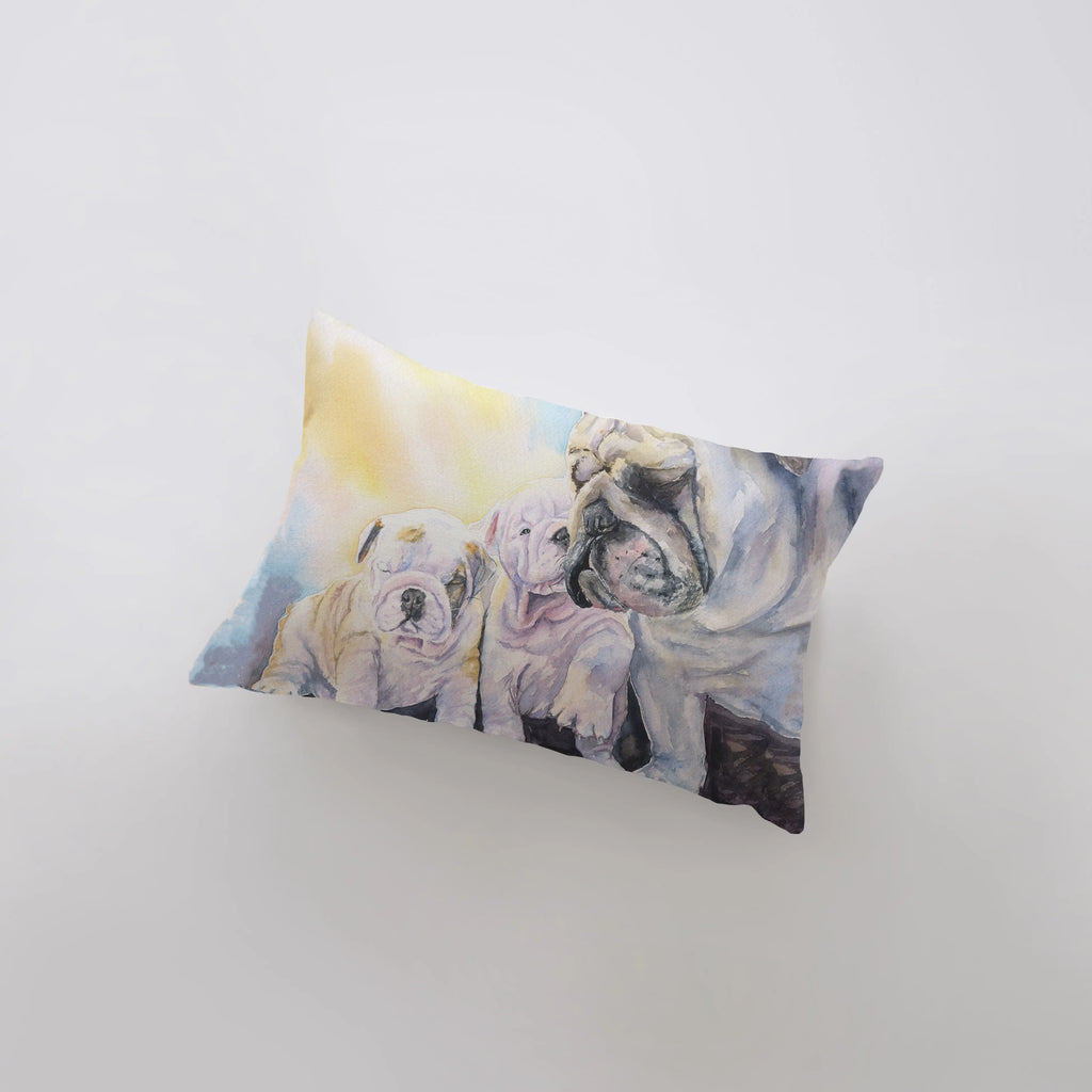 Bulldog and Puppies | Watercolor | 12x18 | Pillow Cover | Dog Lover | Home Decor | Dog Lover Gift | Dog Mom Gift | Room Decor | Home Decor UniikPillows