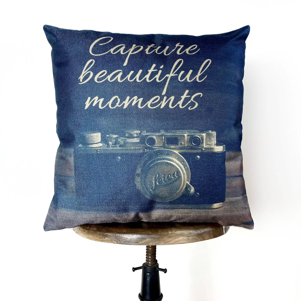 Capture Beautiful Moments | Pillow Cover | Photography | Camera | Home Decor | Photography Gift | Vintage Camera | Vintage Decor | Gift Idea UniikPillows