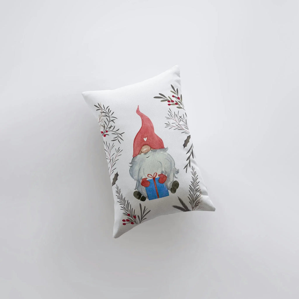 Christmas Gnome Red Hat Blue Gift | 12x18 | Christmas Throw Pillow | Merry Christmas | Home Décor | Christmas Décor | Christmas Gift UniikPillows