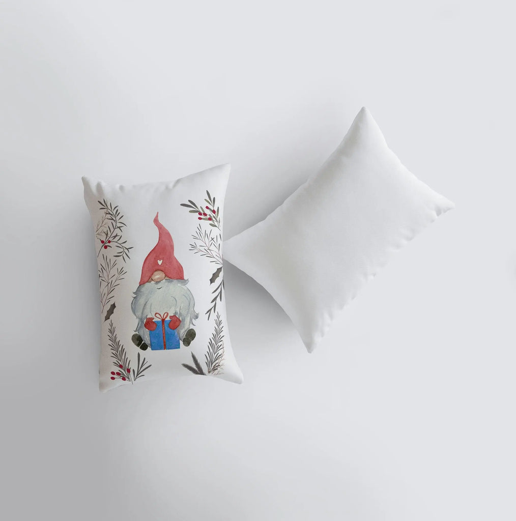 Christmas Gnome Red Hat Blue Gift | 12x18 | Christmas Throw Pillow | Merry Christmas | Home Décor | Christmas Décor | Christmas Gift UniikPillows